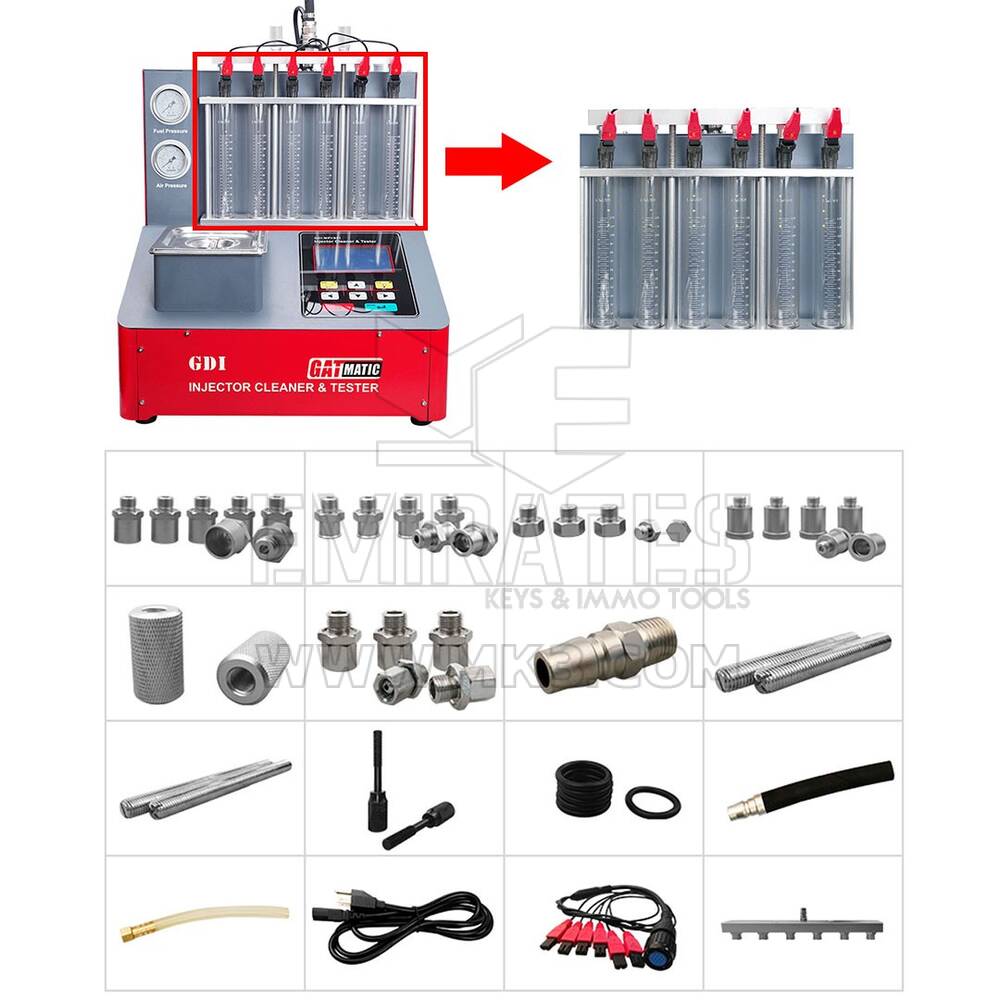 Nuovo bundle GATmatic GI-600DA supporta la pulizia dell'iniettore di benzina GDI EFI e la macchina per il test del flusso a 6 cilindri che combina la tecnologia di pulizia a ultrasuoni con un regalo | Emirates Keys
