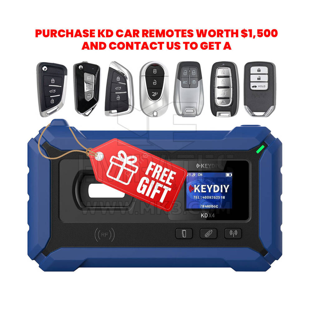 Purchase KD Car Remotes worth $1,500 and Contact us to get a KEYDIY KD-X4 Locksmith's Universal Tool for free