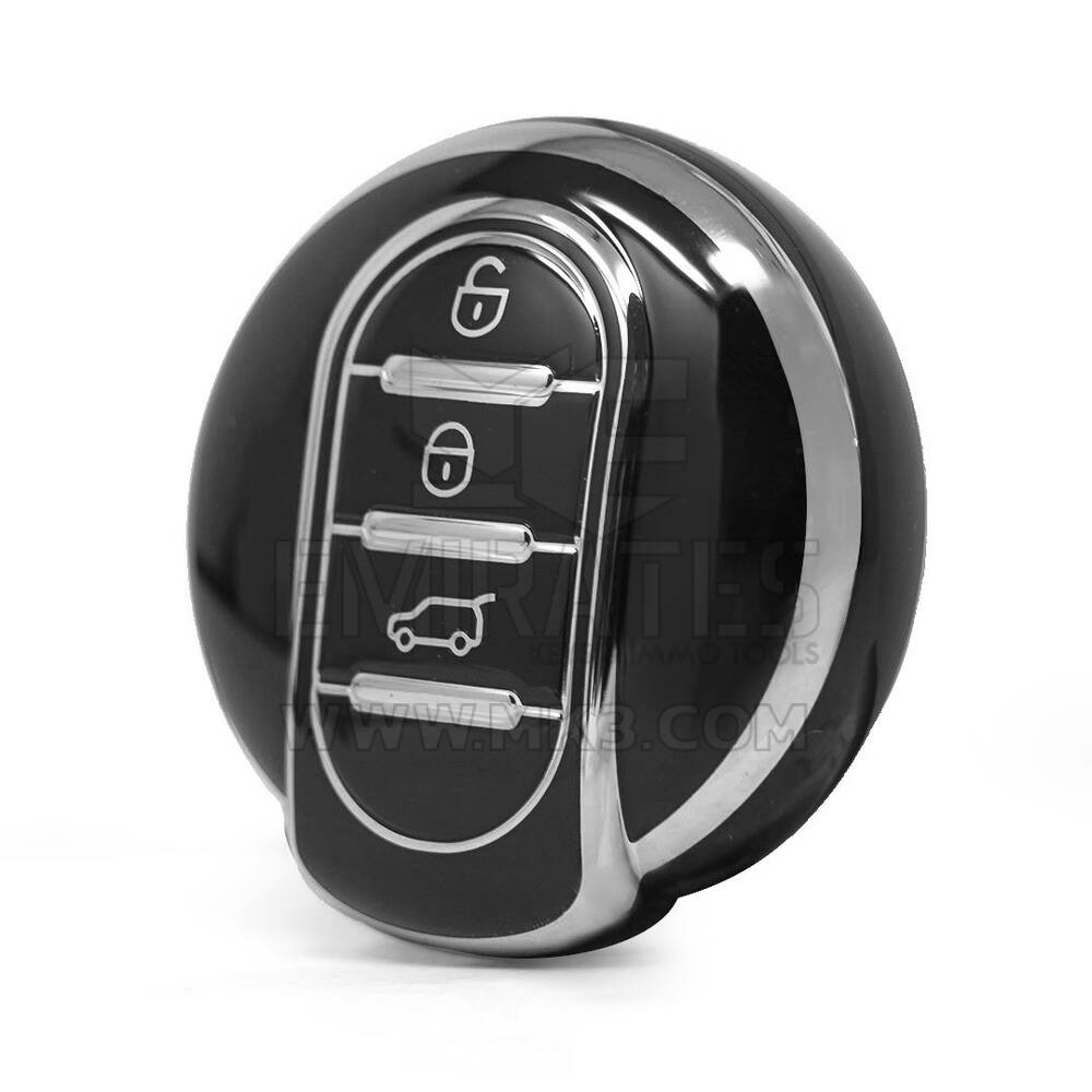 Capa Nano de Alta Qualidade para Mini Chave Remota 3 Botões Cor Preta Moldura Prateada BMW-C11Y3