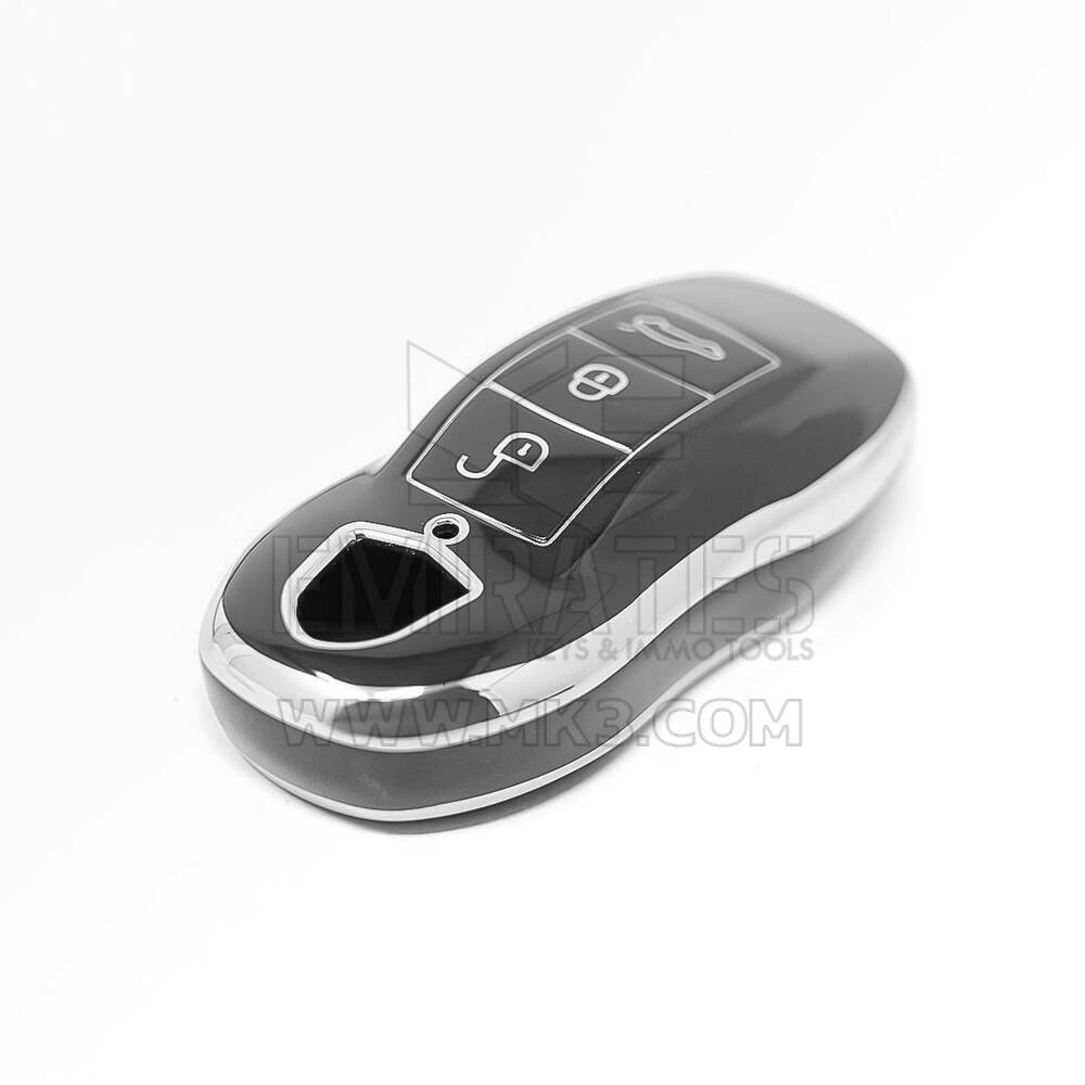 Nova capa Nano de alta qualidade para chave remota Porsche com 3 botões, cor preta, moldura prateada PSC-A11Y | Chaves Emirates