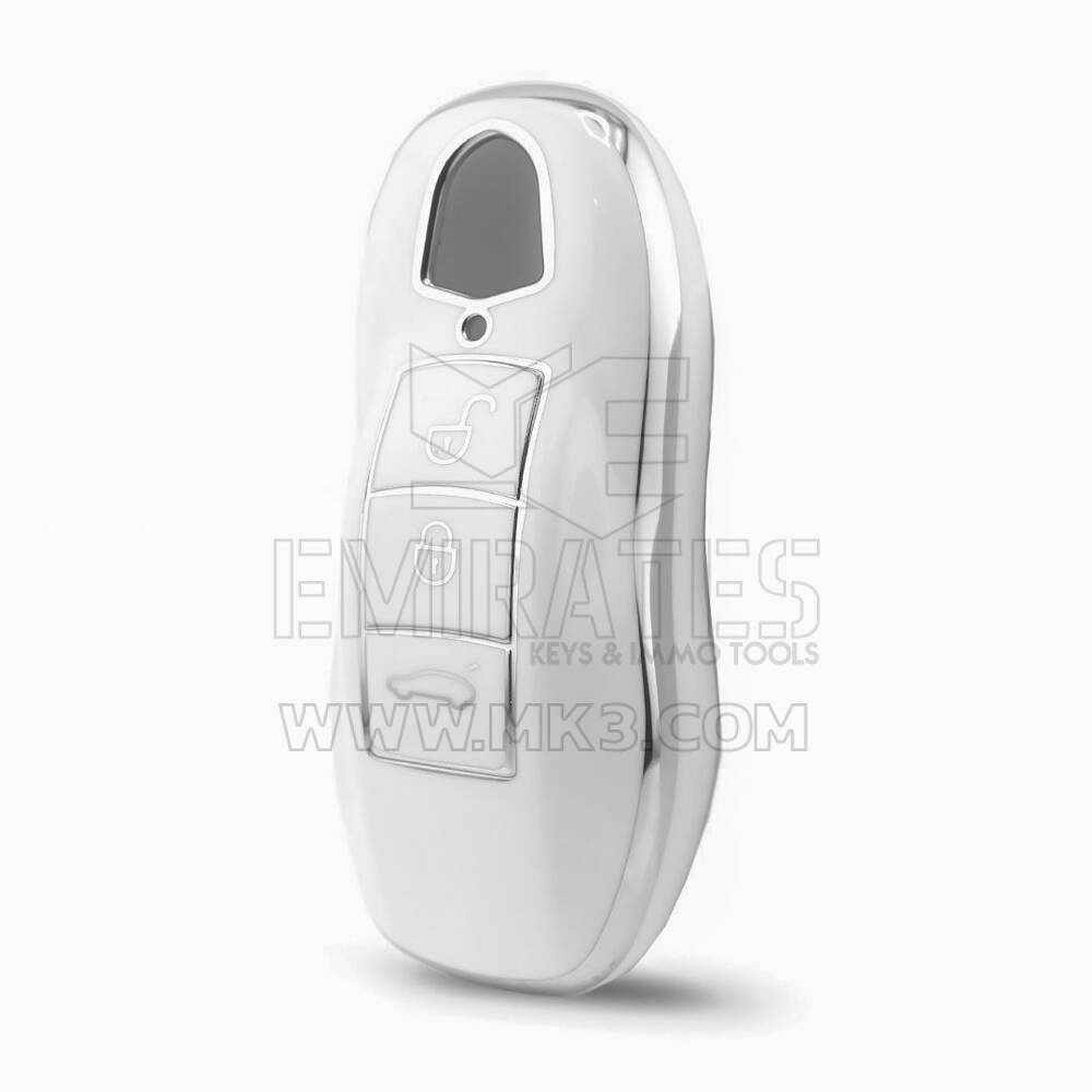 Cover di alta qualità nano per chiave telecomando Porsche a 3 pulsanti, colore bianco, cornice argentata PSC-A11Y