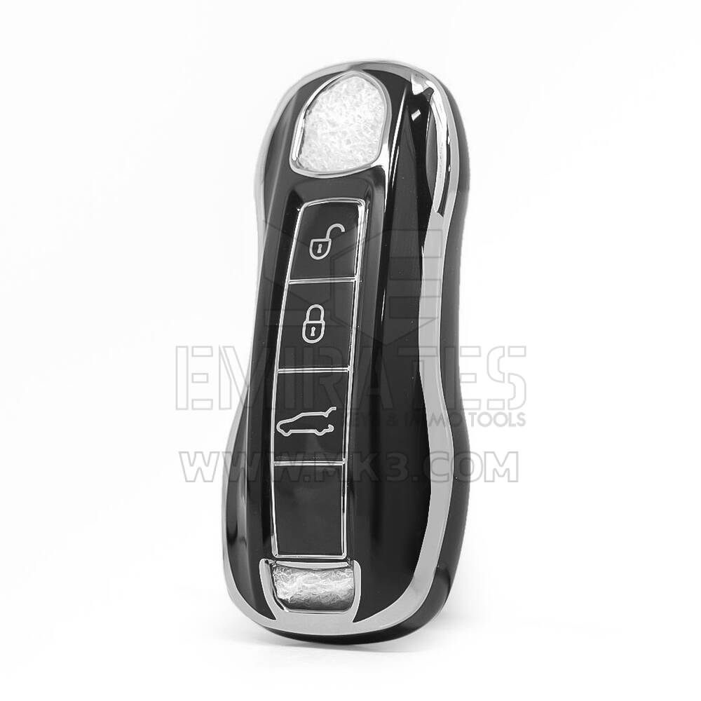 Capa Nano de Alta Qualidade para Chave Remota Porsche 3 Botões Cor Preta Moldura Prateada PSC-B11Y