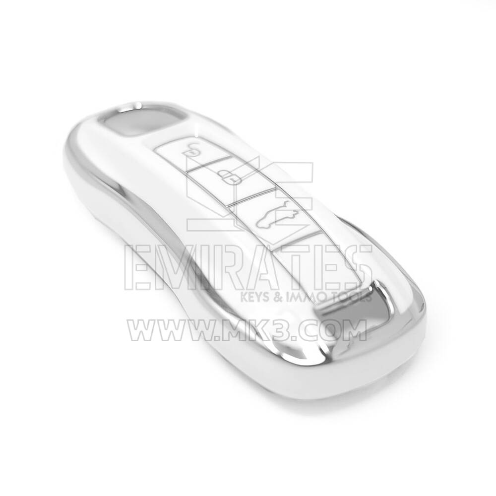 Nuova cover aftermarket di alta qualità per telecomando Porsche a 3 pulsanti, colore bianco, cornice argentata PSC-B11Y | Emirates Keys