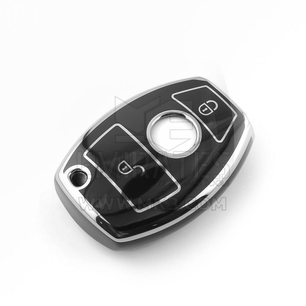 Nova capa Nano de alta qualidade para chave remota Mercedes com 2 botões, cor preta, moldura prateada, Benz-A11Y2 | Chaves Emirates