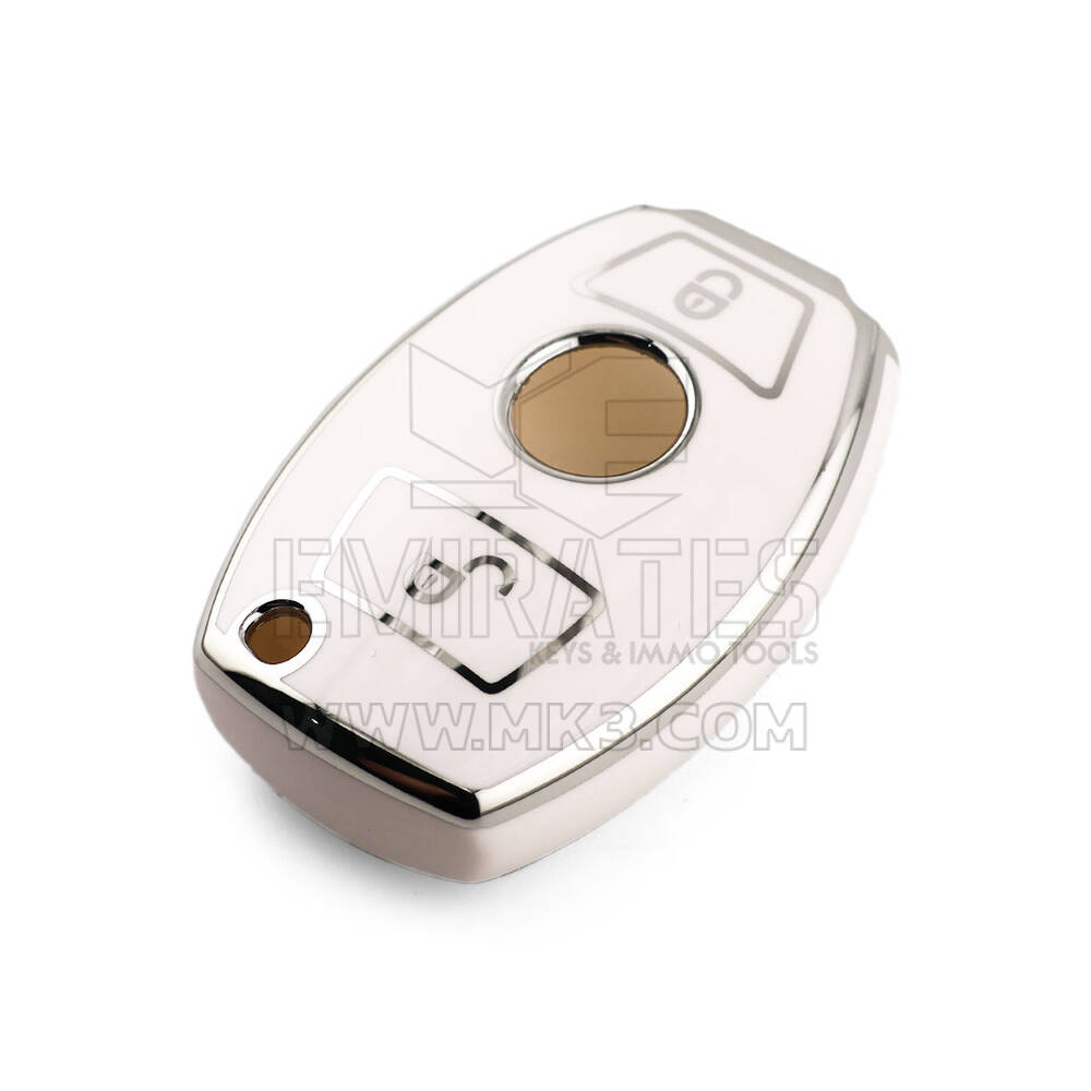 Nova capa Nano de reposição de alta qualidade para chave remota Mercedes com 2 botões, cor branca, moldura prateada, Benz-A11Y2 | Chaves Emirates