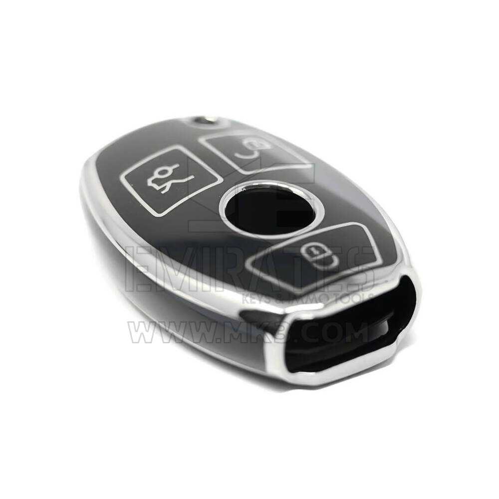 New Aftermarket Nano High Quality Cover For Mercedes Remote Key 3 Button Black Color Silver Frame Benz-A11Y3 | Emirates Keys