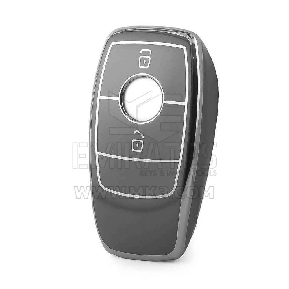 Funda nano de alta calidad para mando a distancia Mercedes de 2 botones, color gris oscuro, marco plateado, Benz-B11Y2