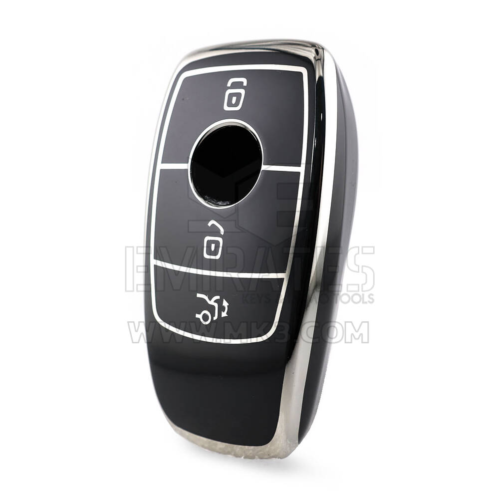 Capa Nano de Alta Qualidade para Chave Remota Mercedes 3 Botões Cor Preta Moldura Prateada Benz-B11Y3