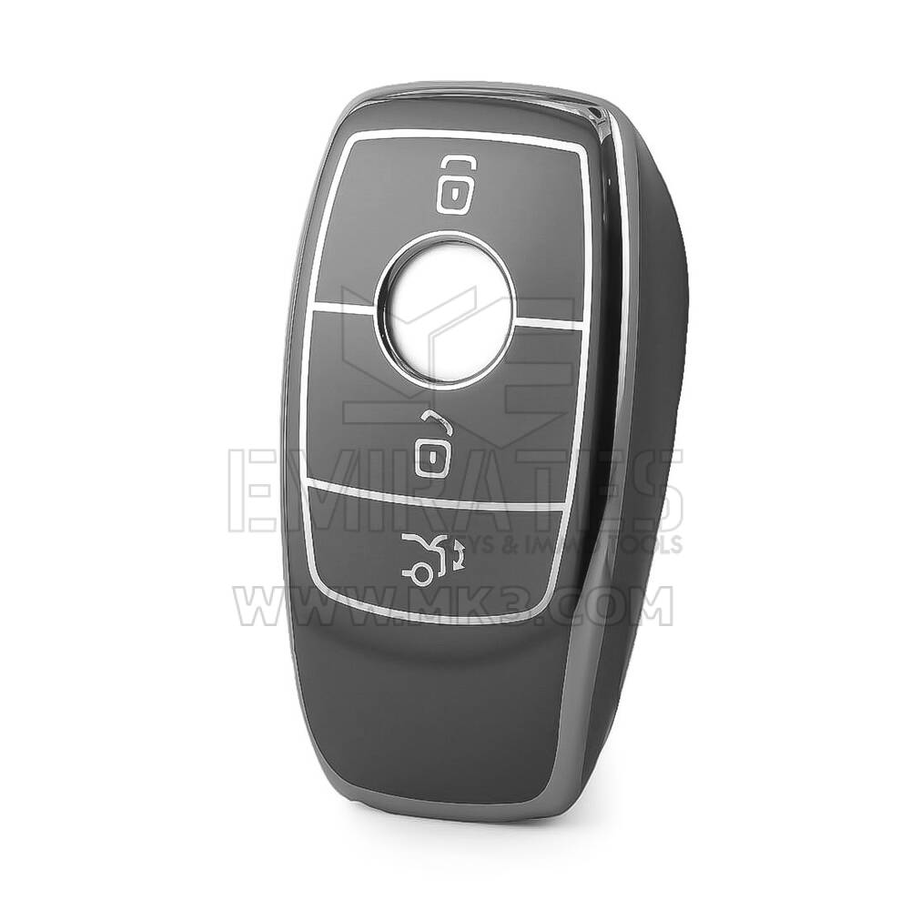 Mercedes Uzaktan Anahtar 3 Düğmeli Koyu Gri Renkli Gümüş Çerçeveli Nano Yüksek Kaliteli Kılıf Benz-B11Y3