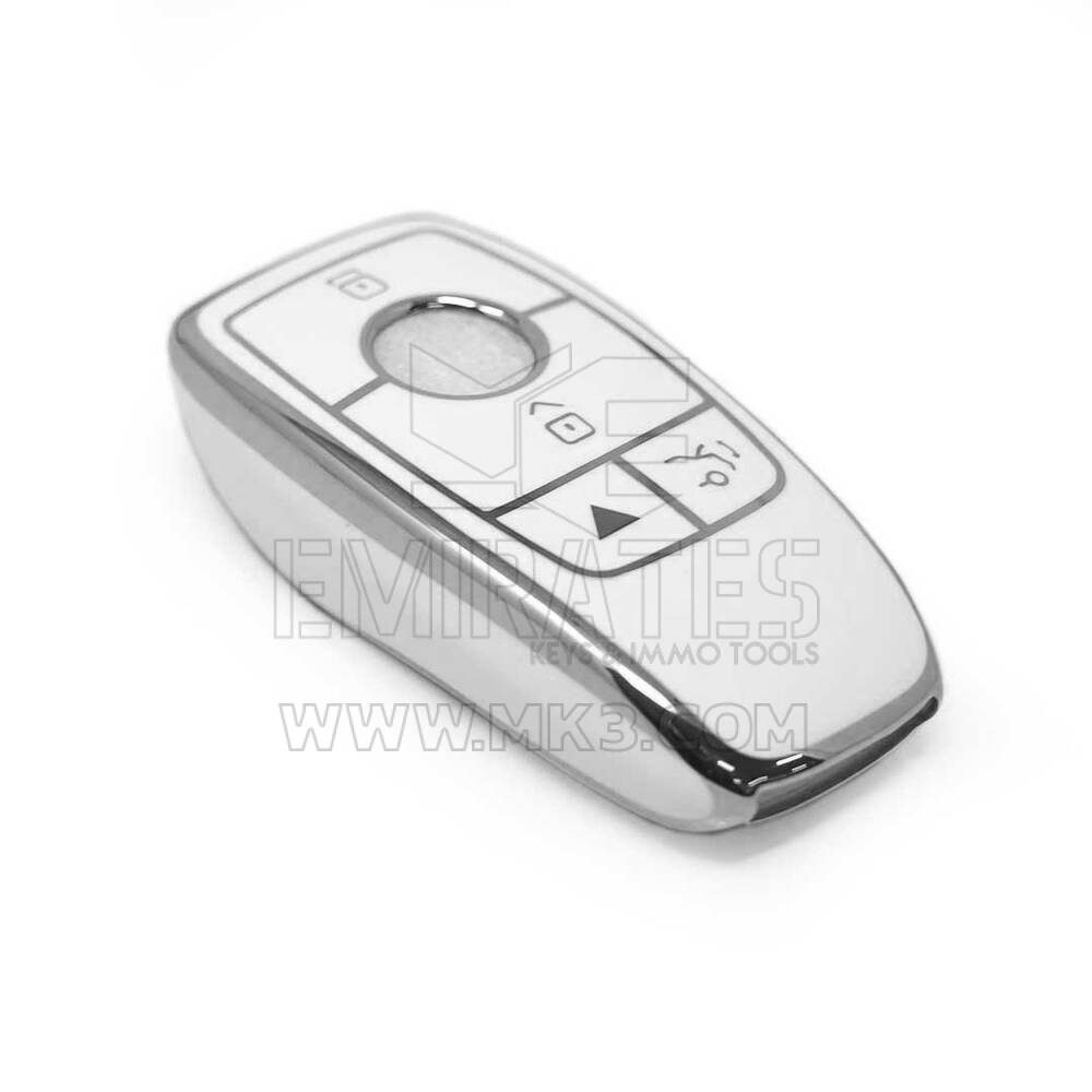 Nova capa Nano de reposição de alta qualidade para chave remota Mercedes com 4 botões, cor branca, moldura prateada, Benz-B11Y4 | Chaves Emirates
