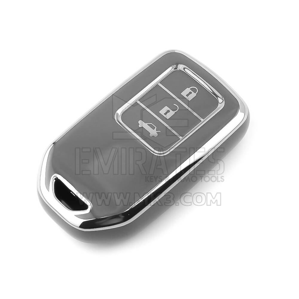 Nova capa Nano de alta qualidade para chave remota Honda com 3 botões, cor cinza escuro, moldura prateada HD-A11Y3A | Chaves Emirates