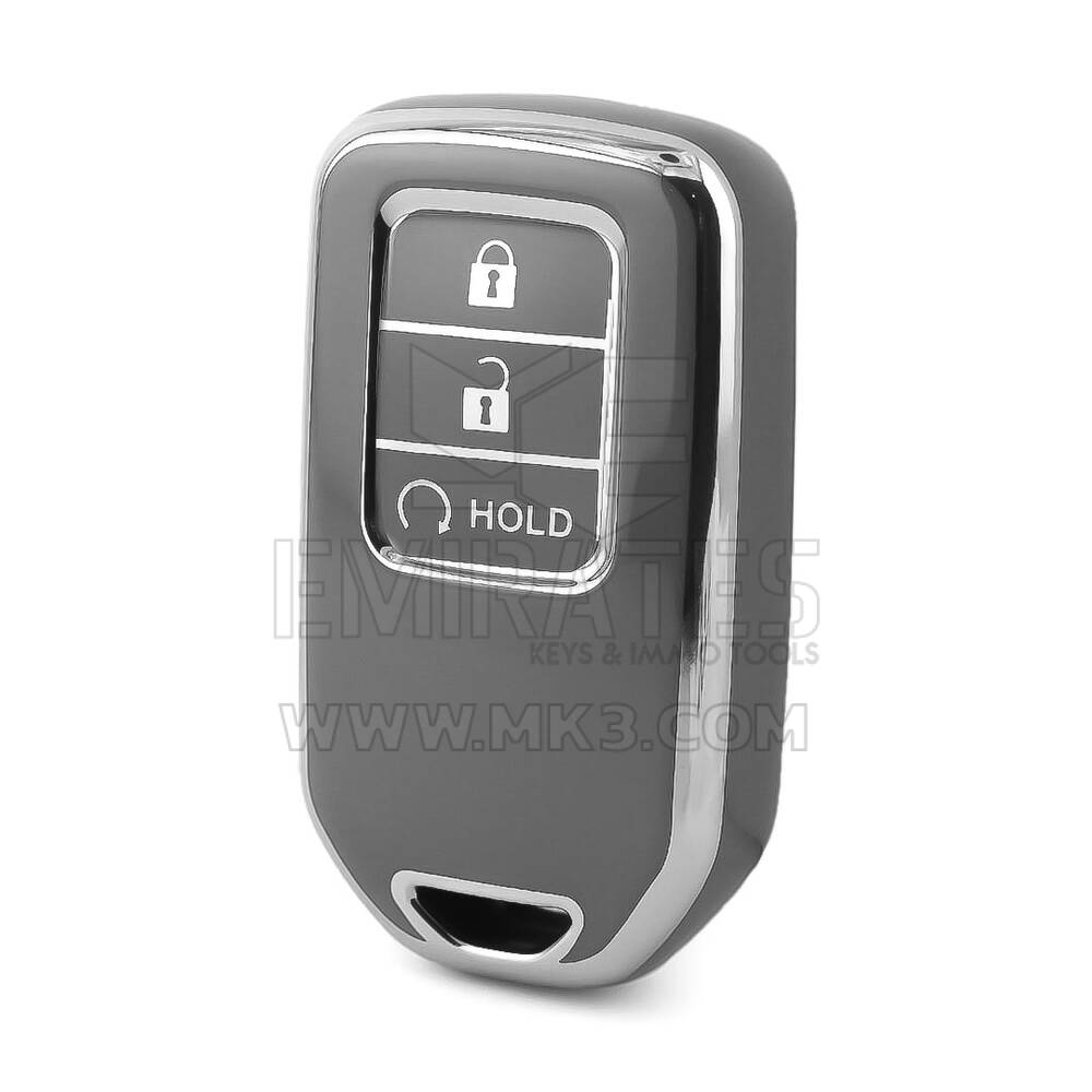 Funda nano de alta calidad para mando a distancia Honda de 3 botones, color gris oscuro, marco plateado HD-A11Y3B