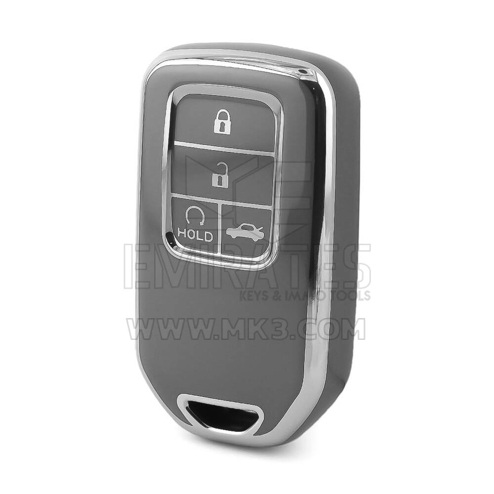 Funda nano de alta calidad para mando a distancia Honda de 4 botones, color gris oscuro, marco plateado HD-A11Y4