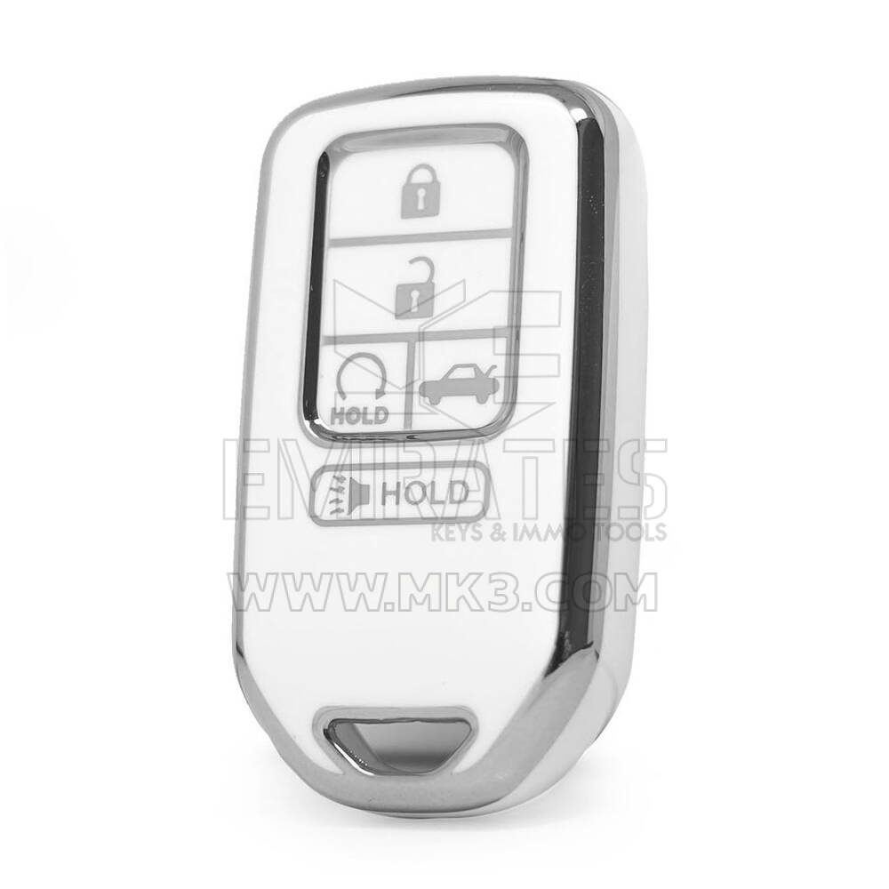 Funda nano de alta calidad para llave remota Honda de 5 botones, color blanco, marco plateado HD-A11Y5