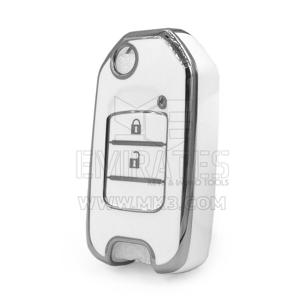 Funda nano de alta calidad para mando a distancia Honda de 2 botones, color blanco, marco plateado, HD-B11Y2
