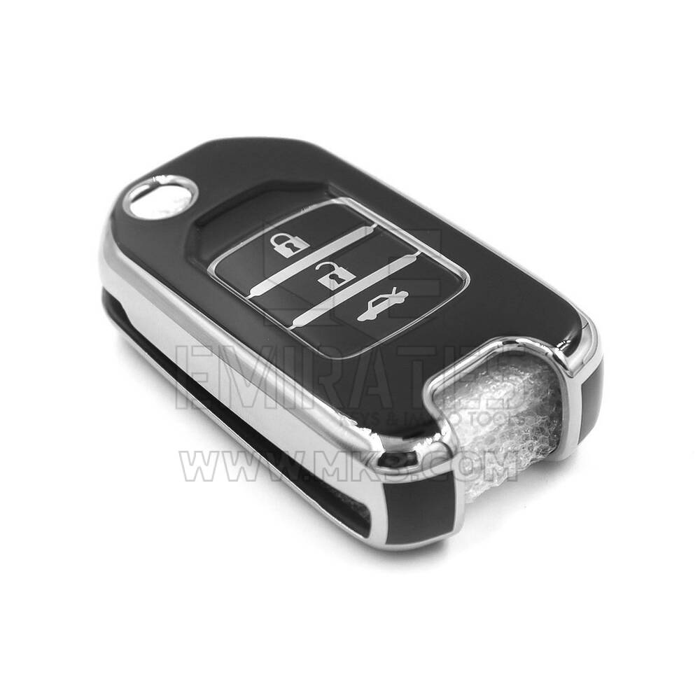 Nova capa Nano de reposição de alta qualidade para chave remota Honda com 3 botões, cor preta, moldura prateada HD-B11Y3 | Chaves Emirates