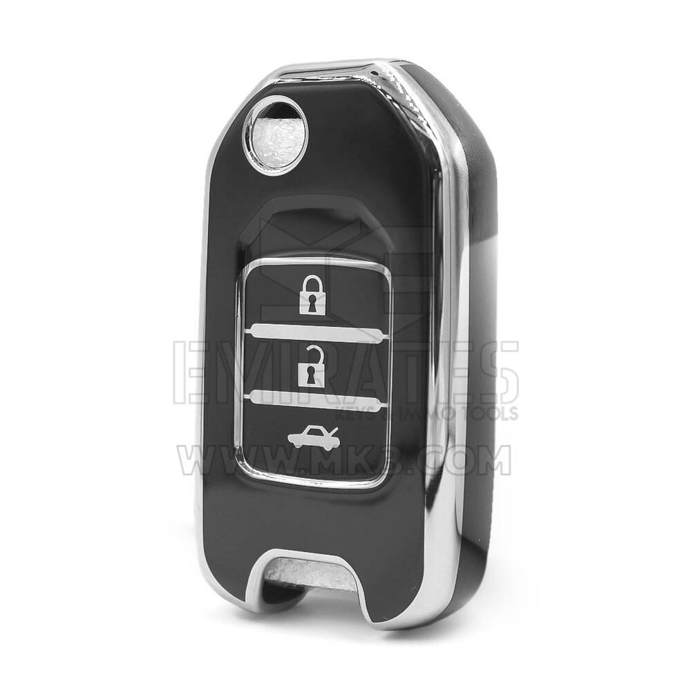 Capa Nano de Alta Qualidade para Chave Remota Honda com 3 Botões, Cor Preta e Moldura Prateada HD-B11Y3