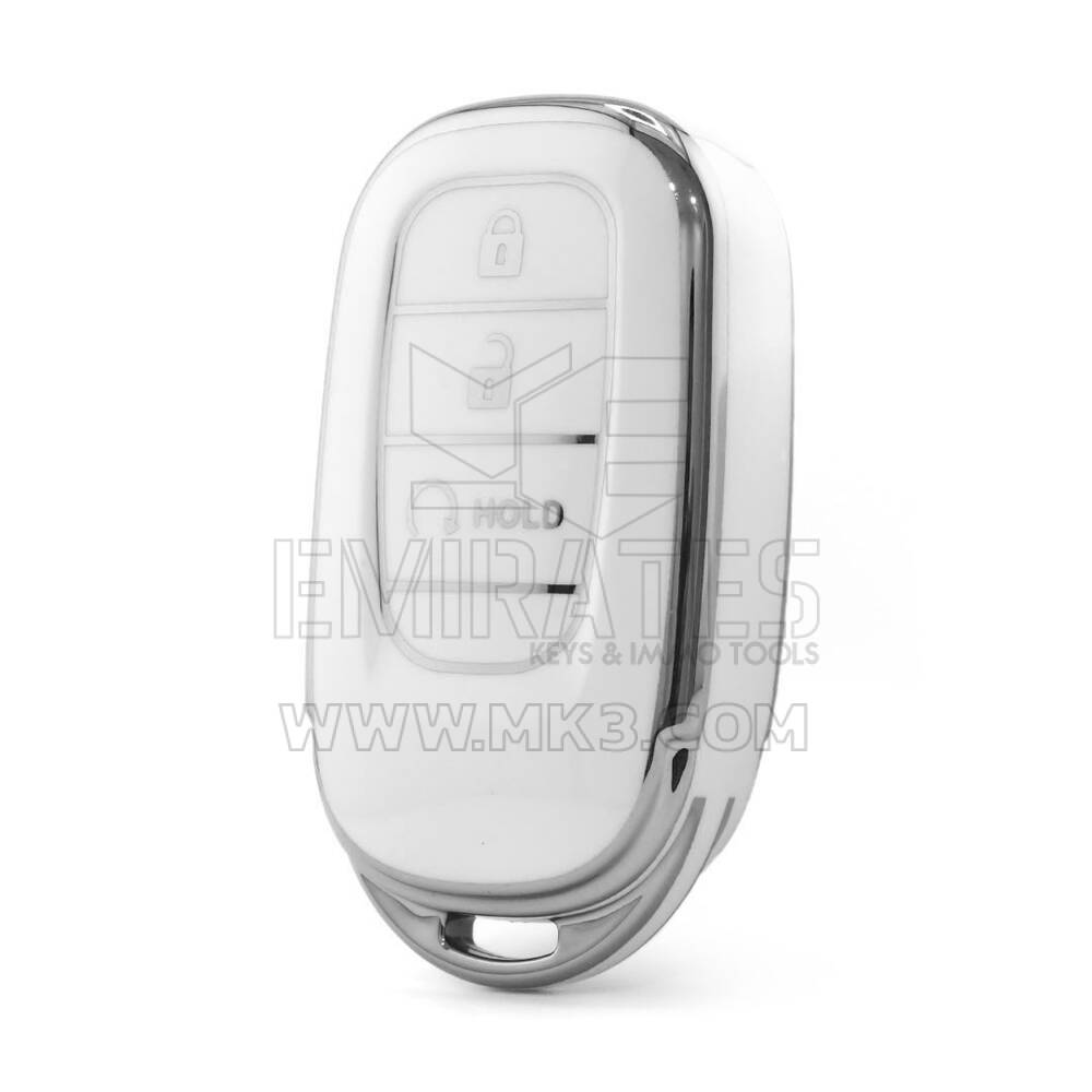 Funda nano de alta calidad para mando a distancia Honda de 3 botones, color blanco, marco plateado, HD-G11Y3B