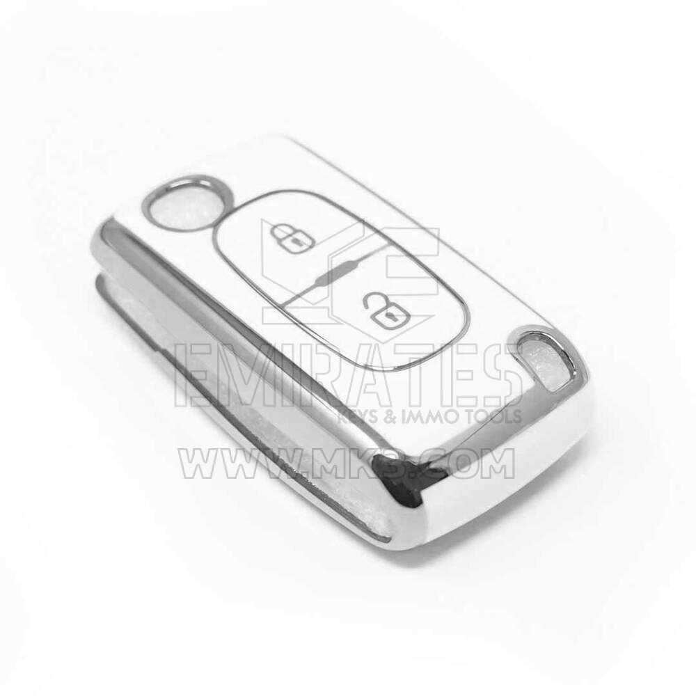 New Aftermarket Nano High Quality Cover For Peugeot Remote Key 2 Button White Color Silver Frame PG-D11Y2 | Emirates Keys