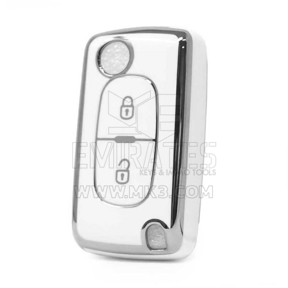 Nano High Quality Cover For Peugeot Remote Key 2 Button White Color Silver Frame PG-D11Y2