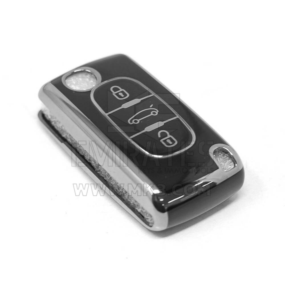 Nueva funda nano de alta calidad para mando a distancia Peugeot de 3 botones, color negro, marco plateado PG-D11Y3 | Emirates Keys