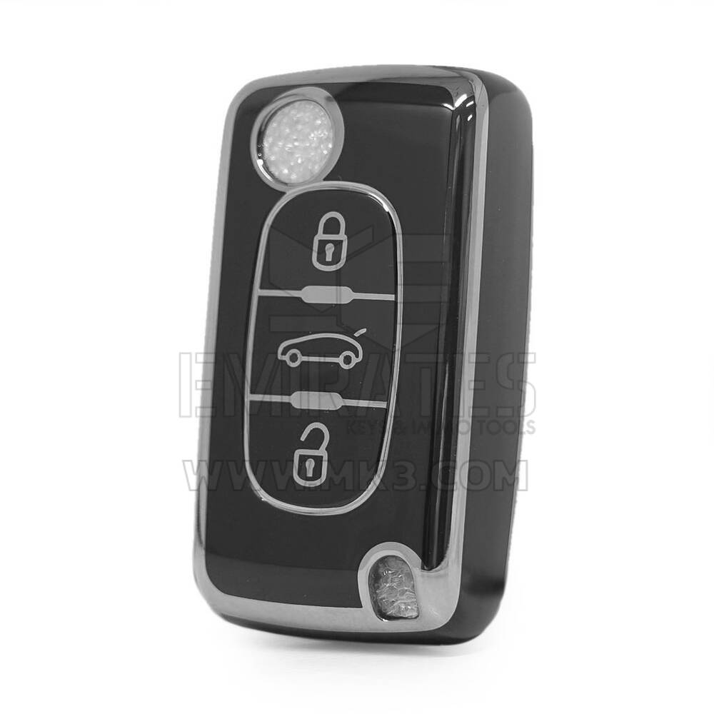 Funda nano de alta calidad para mando a distancia Peugeot de 3 botones, color negro, marco plateado, PG-D11Y3