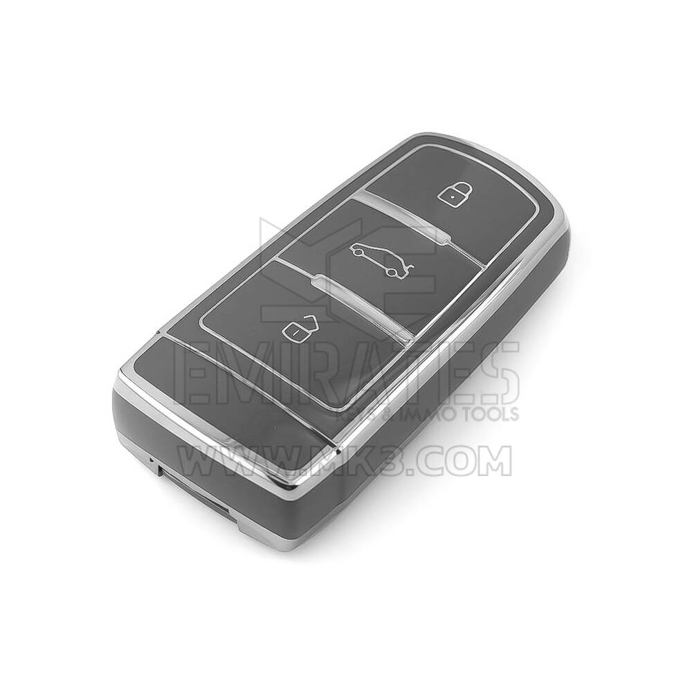 Nueva funda nano de alta calidad para mando a distancia Volkswagen de 3 botones, color gris oscuro, marco plateado, VW-C11Y | Emirates Keys