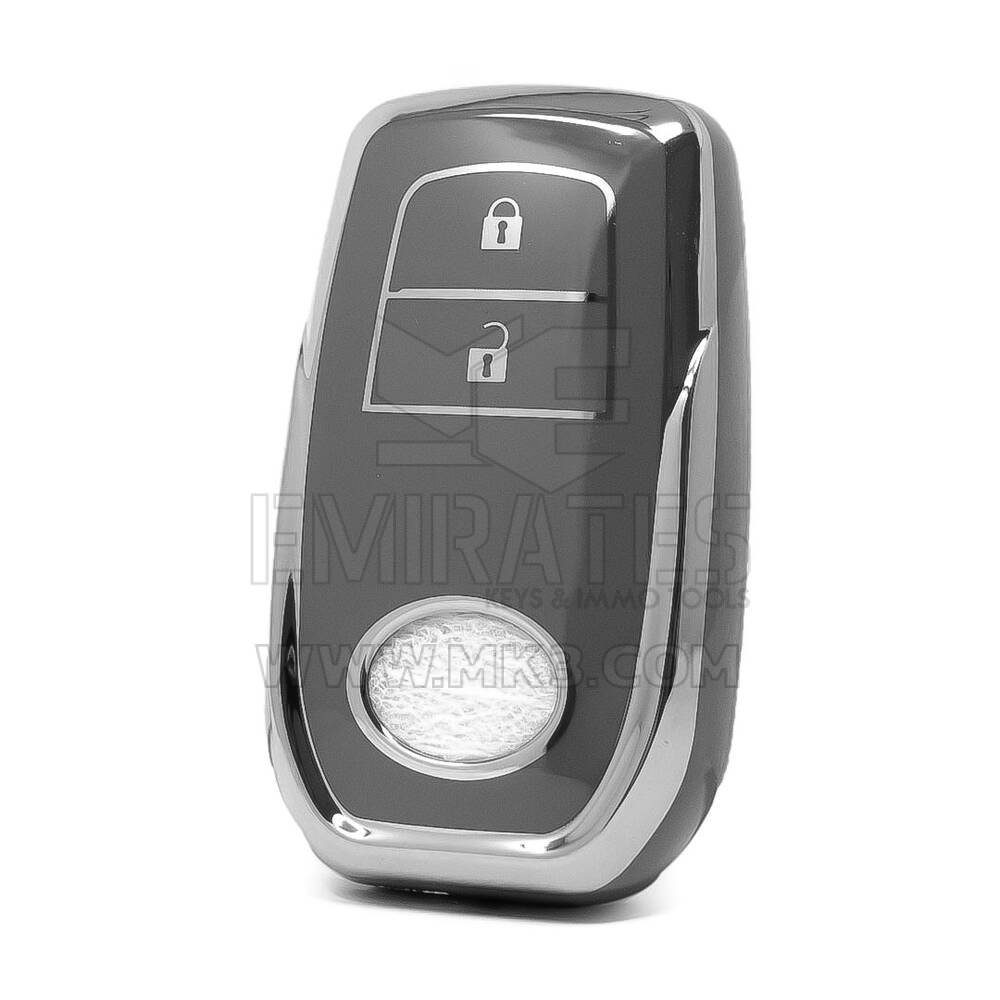 Funda nano de alta calidad para mando a distancia Toyota de 2 botones, color gris oscuro, marco plateado TYT-A11Y2