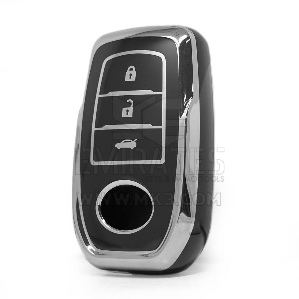 Funda nano de alta calidad para mando a distancia Toyota de 3 botones, color negro, marco plateado TYT-A11Y3