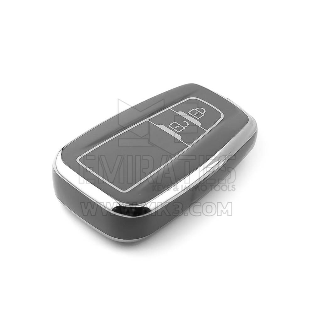 Nueva funda nano de alta calidad para mando a distancia Toyota de 2 botones, color gris oscuro, marco plateado TYT-B11Y2 | Emirates Keys