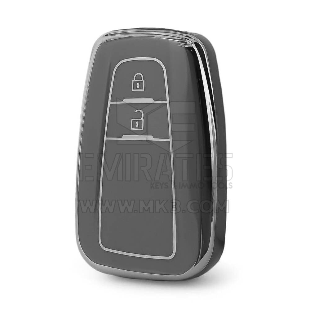 Funda nano de alta calidad para mando a distancia Toyota de 2 botones, color gris oscuro, marco plateado TYT-B11Y2