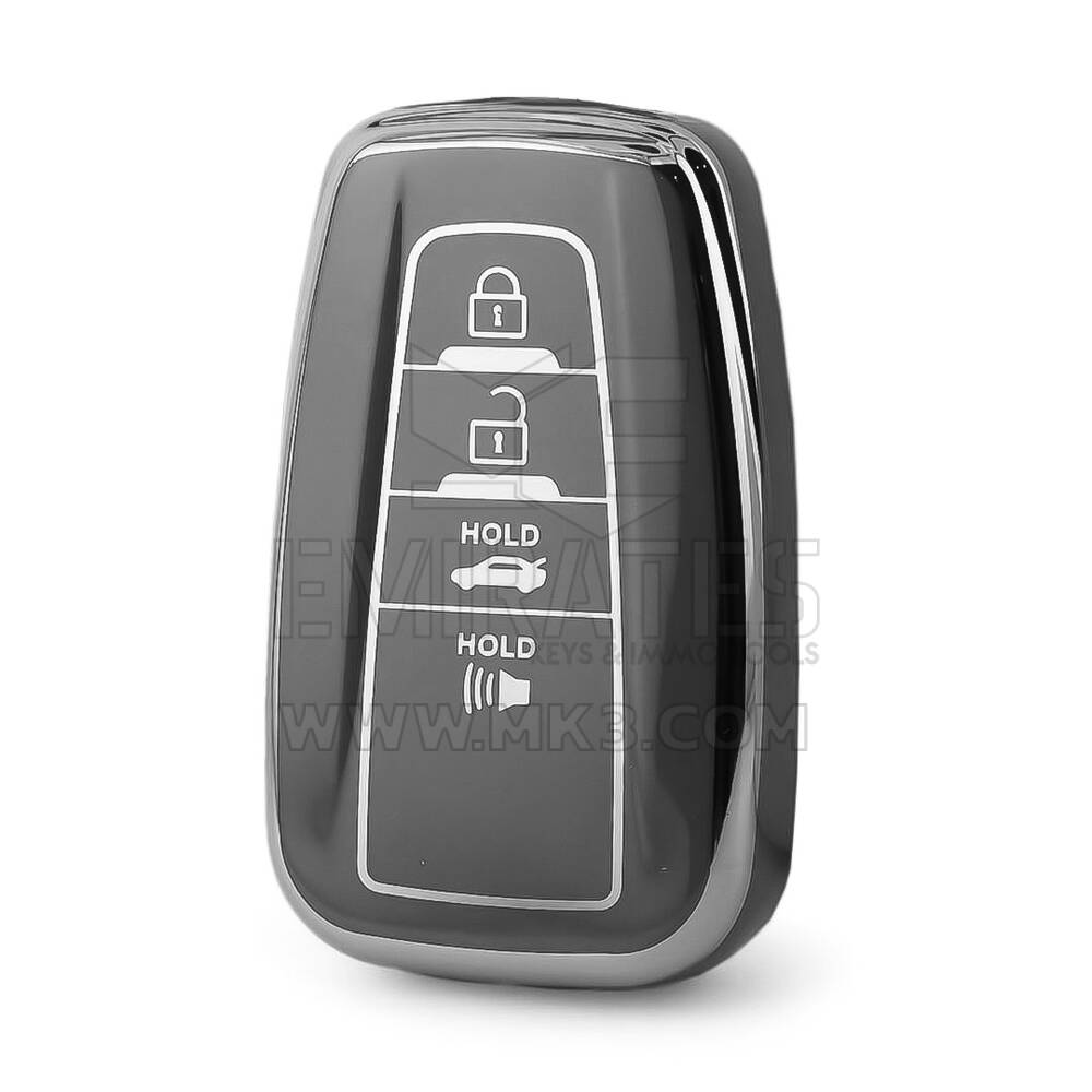 Funda nano de alta calidad para mando a distancia Toyota de 4 botones, color gris oscuro, marco plateado TYT-B11Y4