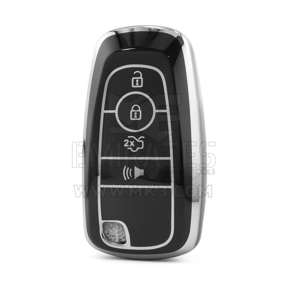 Funda nano de alta calidad para mando a distancia Ford de 4 botones, color negro, marco plateado, Ford-B11Y4B