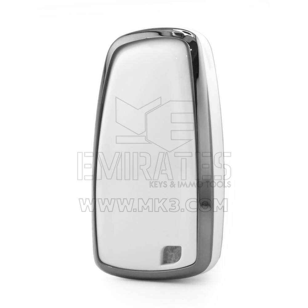 Nano funda para mando a distancia Ford de 4 botones, color blanco, marco plateado, Ford-B11Y4B | MK3