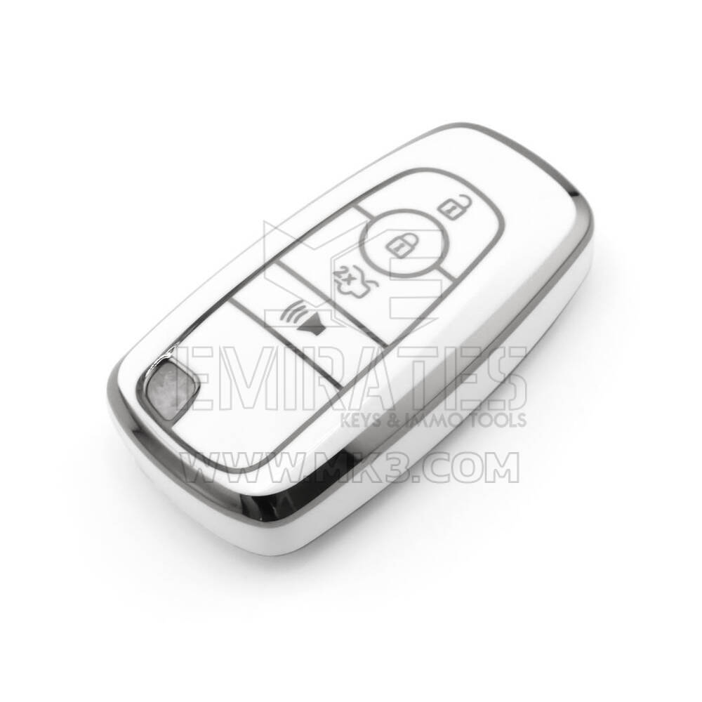Nueva funda nano de alta calidad para mando a distancia Ford de 4 botones, color blanco, marco plateado, Ford-B11Y4B | Emirates Keys