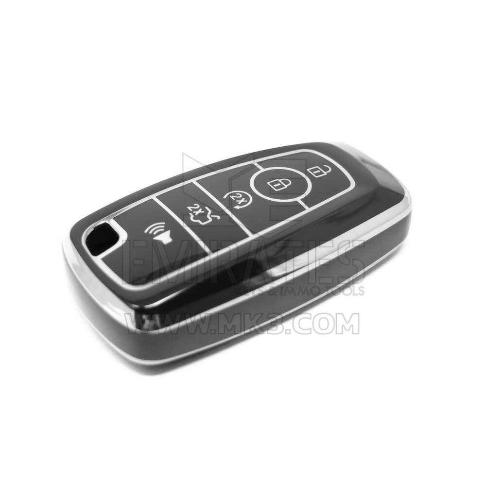 Nova capa Nano de reposição de alta qualidade para chave remota Ford com 5 botões, cor preta, moldura prateada, Ford-B11Y5 | Chaves Emirates