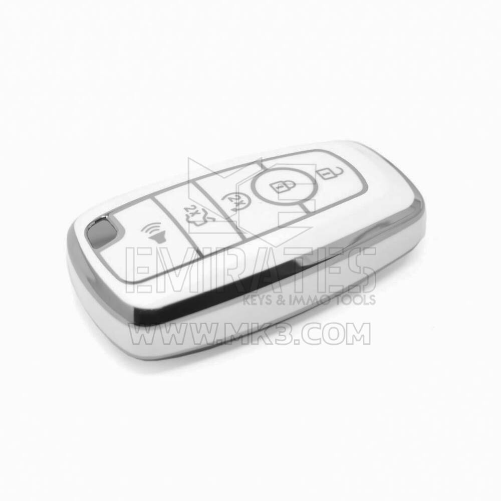 Nova capa Nano de reposição de alta qualidade para chave remota Ford com 5 botões, cor branca, moldura prateada, Ford-B11Y5 | Chaves Emirates