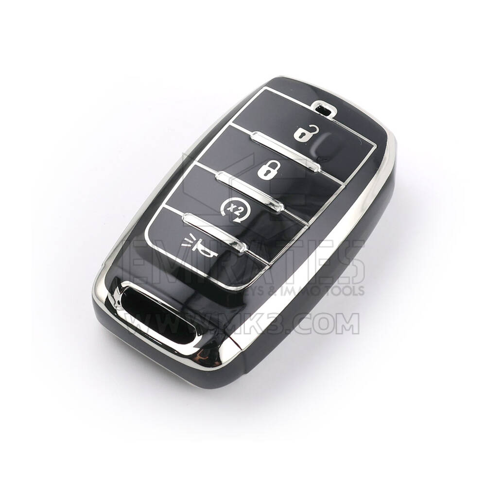 Nova capa Nano de reposição de alta qualidade para chave remota Jeep com 4 botões, cor preta, moldura prateada, Jeep-D11Y4 | Chaves Emirates