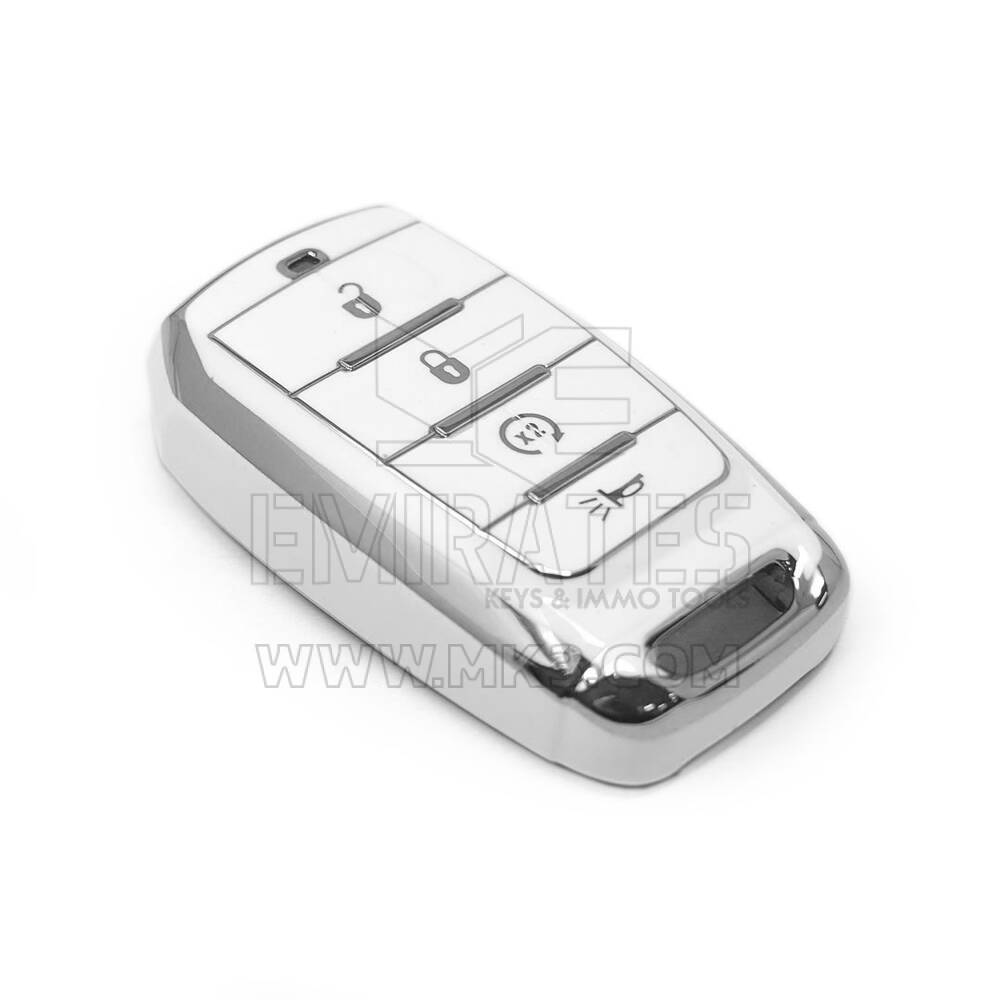 Nova capa Nano de reposição de alta qualidade para chave remota Jeep com 4 botões, cor branca, moldura prateada, Jeep-D11Y4 | Chaves Emirates