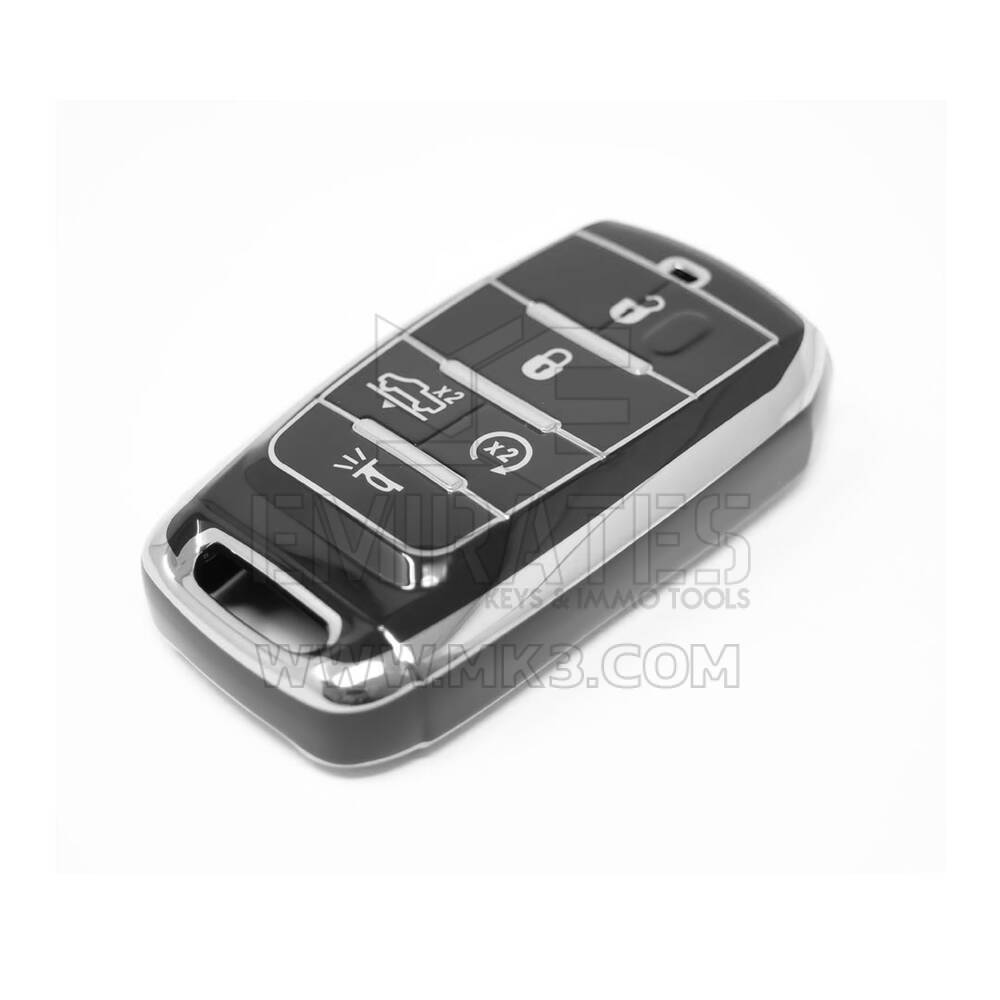 Nova capa Nano de reposição de alta qualidade para chave remota Jeep com 5 botões, cor preta, moldura prateada, Jeep-D11Y5 | Chaves Emirates