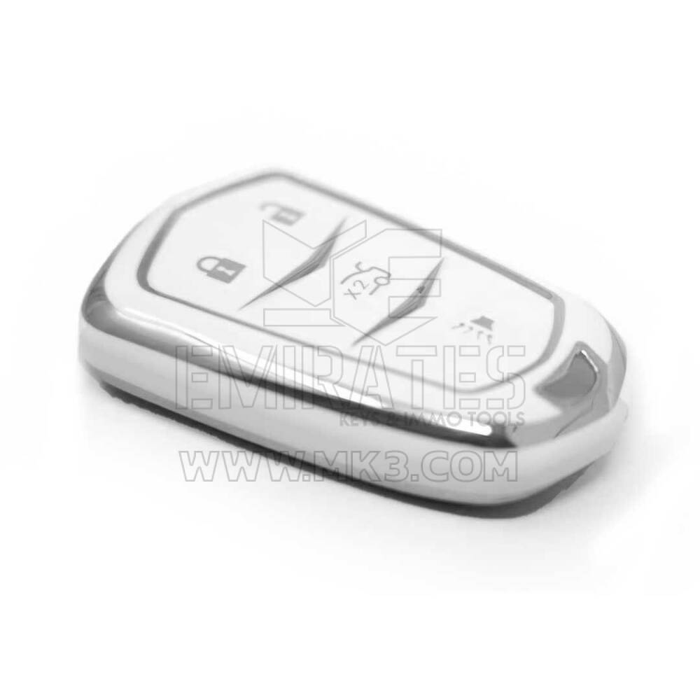 Новый высококачественный чехол Aftermarket Nano для дистанционного ключа Cadillac с 4 кнопками, белый цвет, серебряная рамка CDLC-A11Y4 | Emirates Keys