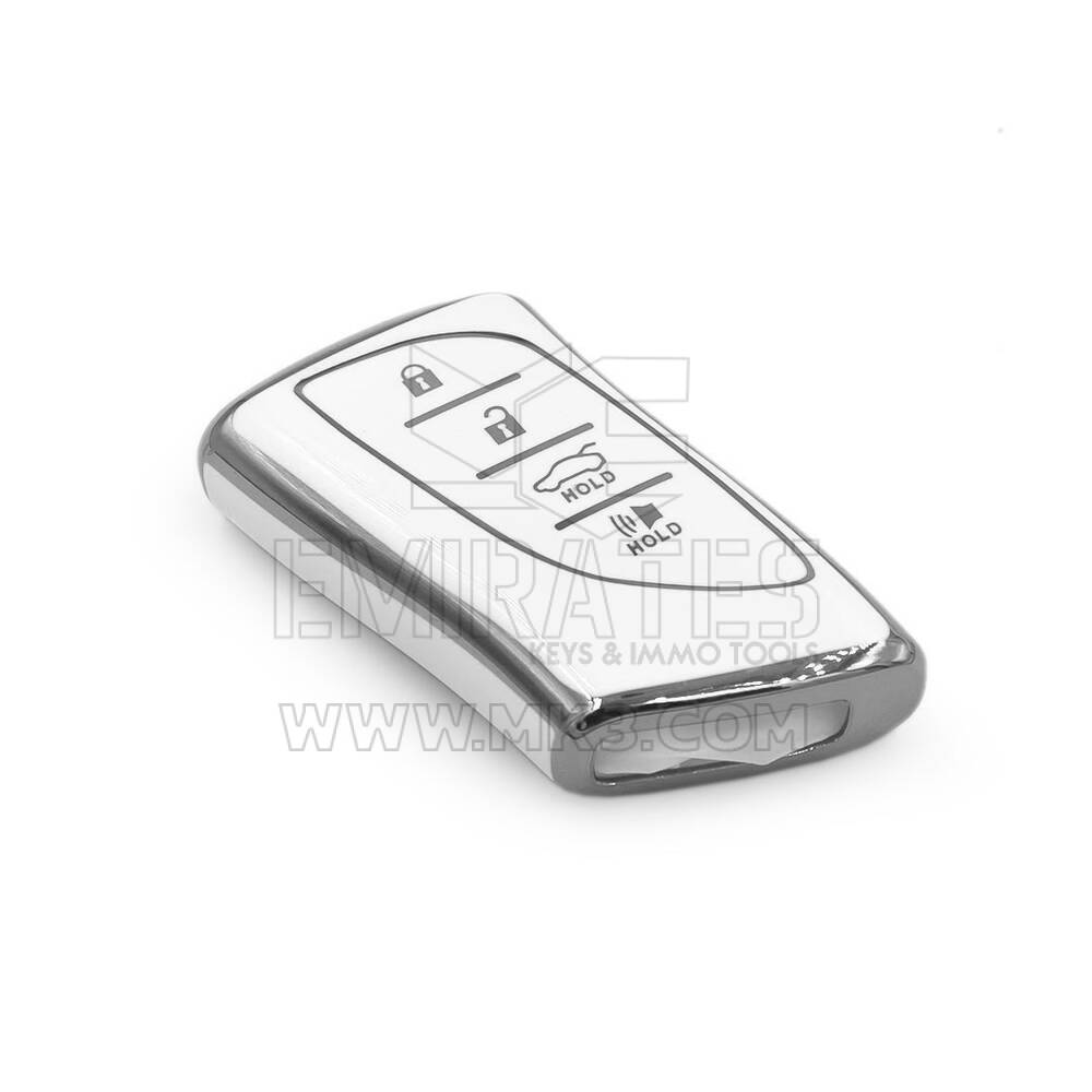 Новый высококачественный чехол для дистанционного ключа Lexus Nano с 4 кнопками, белый цвет, серебристая рамка LXS-B11Y4 | Emirates Keys