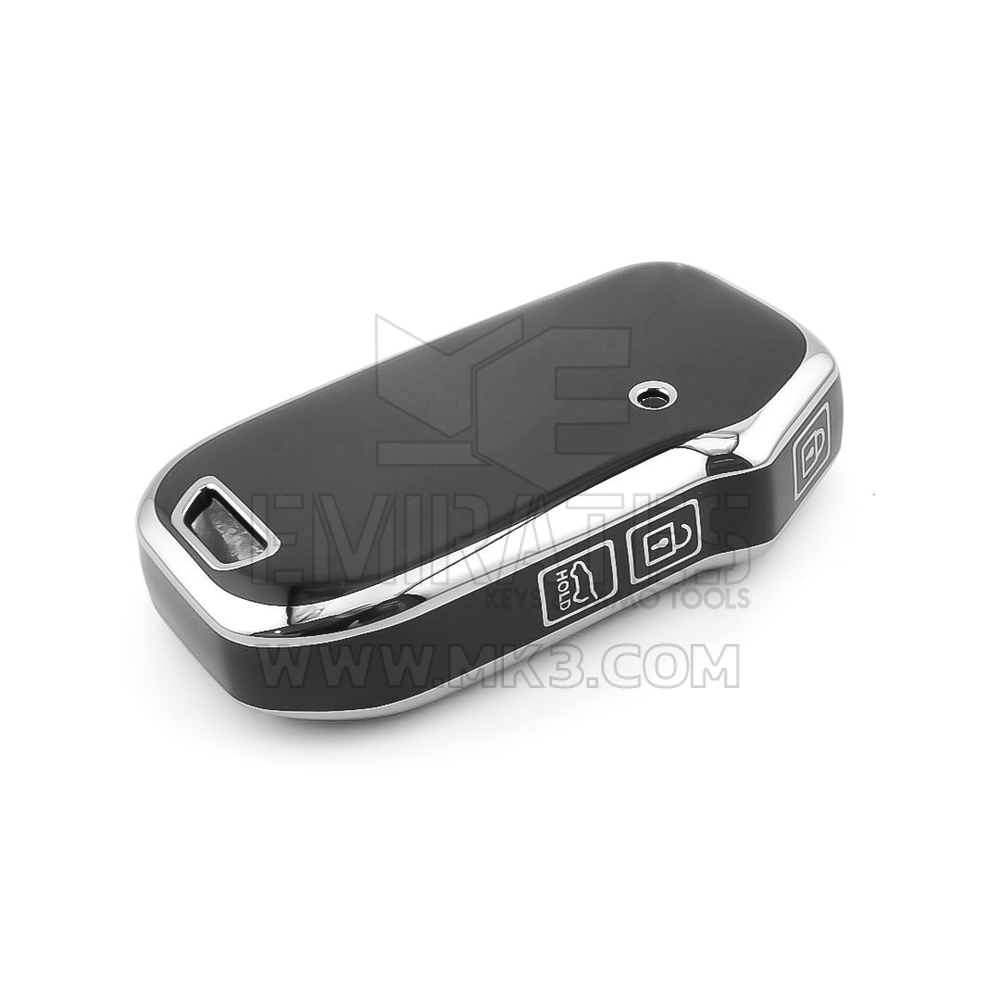 Nuova cover aftermarket di alta qualità per telecomando KIA con 3 pulsanti, colore nero, cornice argentata, KIA-C11Y3 | Emirates Keys