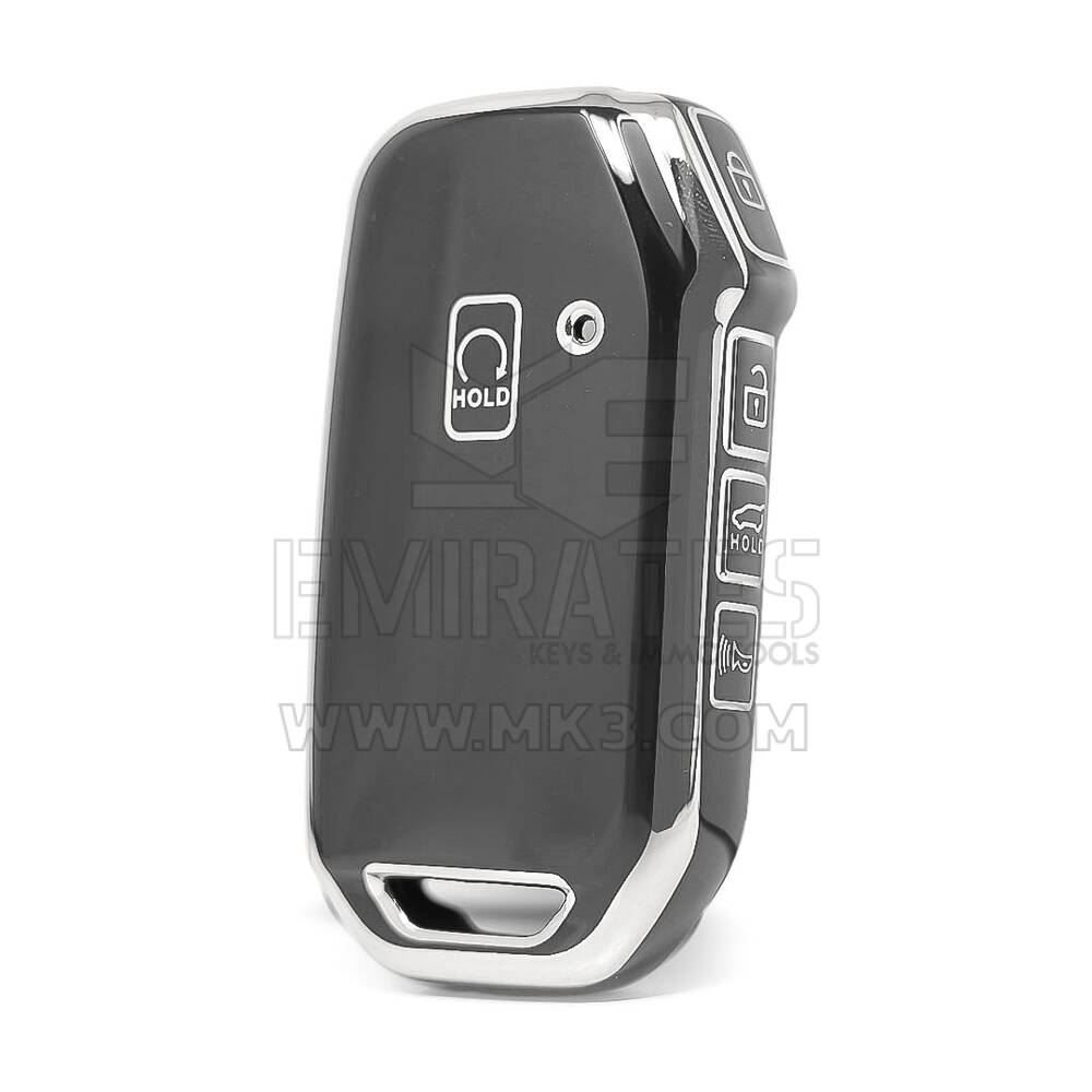 غطاء نانو عالي الجودة لمفتاح ريموت كيا بخمسة أزرار لون أسود وإطار فضي KIA-C11Y5