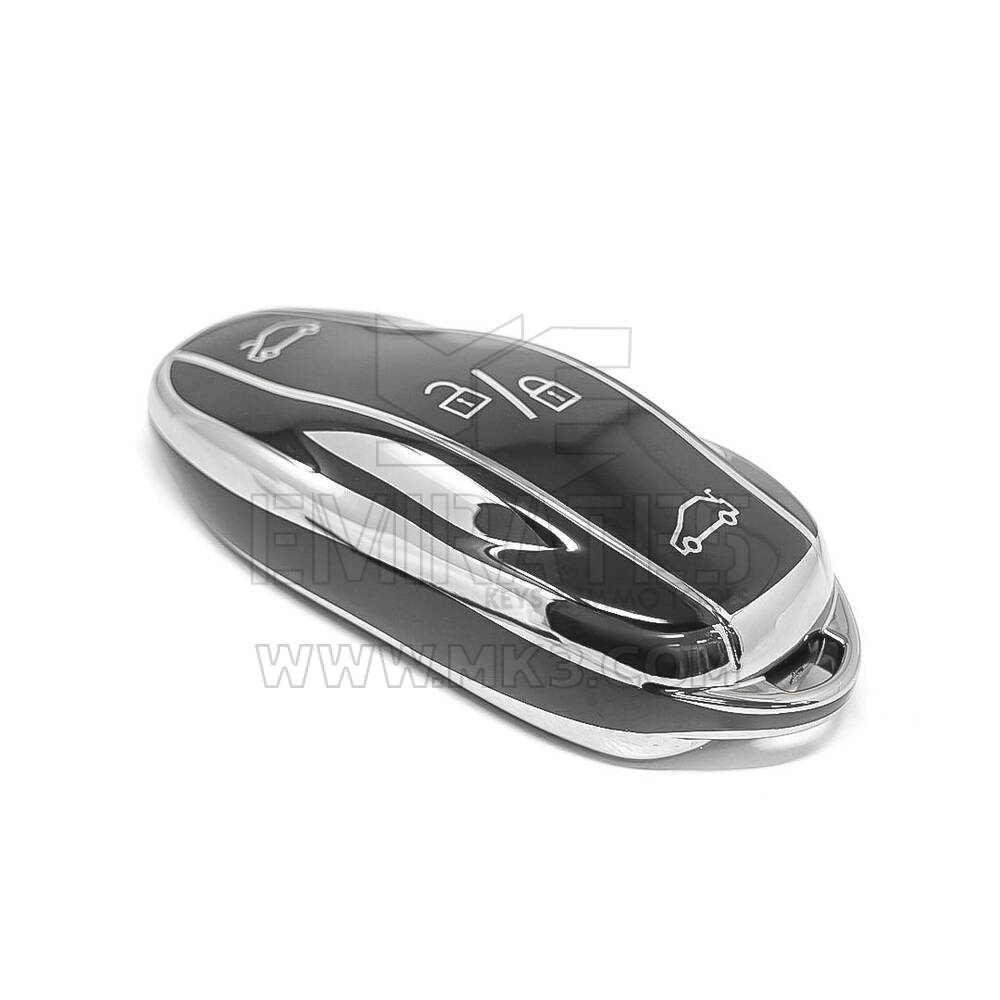 New Aftermarket Nano High Quality Cover For Tesla Remote Key 4 Button Black Color Silver Frame TSL-C11Y | Emirates Keys
