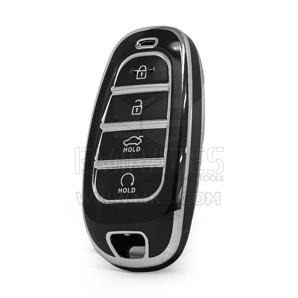 Hyundai Uzaktan Anahtar 4 Düğmeli Siyah Renkli Gümüş Çerçeve HY-H11Y4B için Nano Yüksek Kaliteli Kılıf