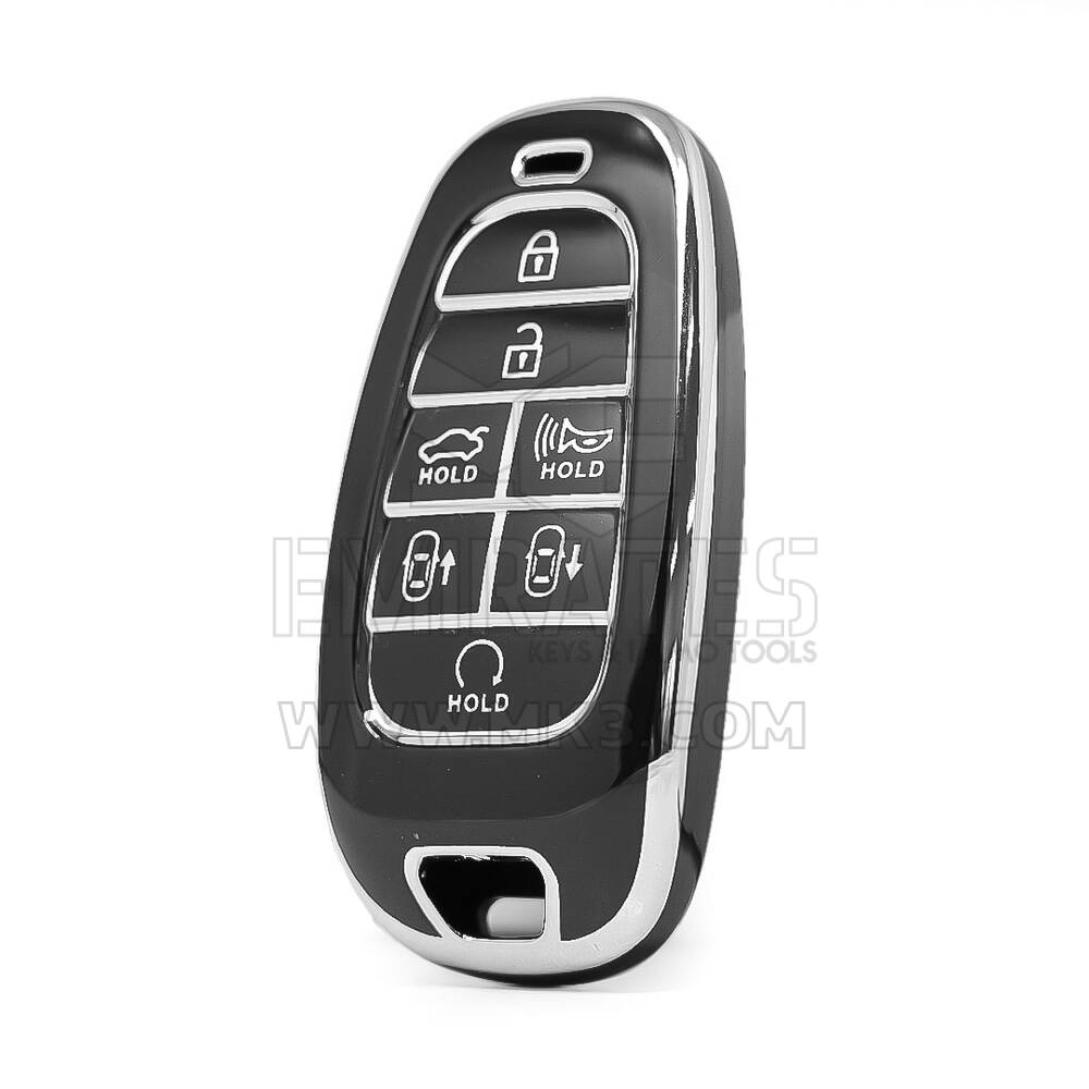 Hyundai Uzaktan Anahtar 7 Düğmeli Siyah Renkli Gümüş Çerçeve HY-H11Y7 için Nano Yüksek Kaliteli Kılıf