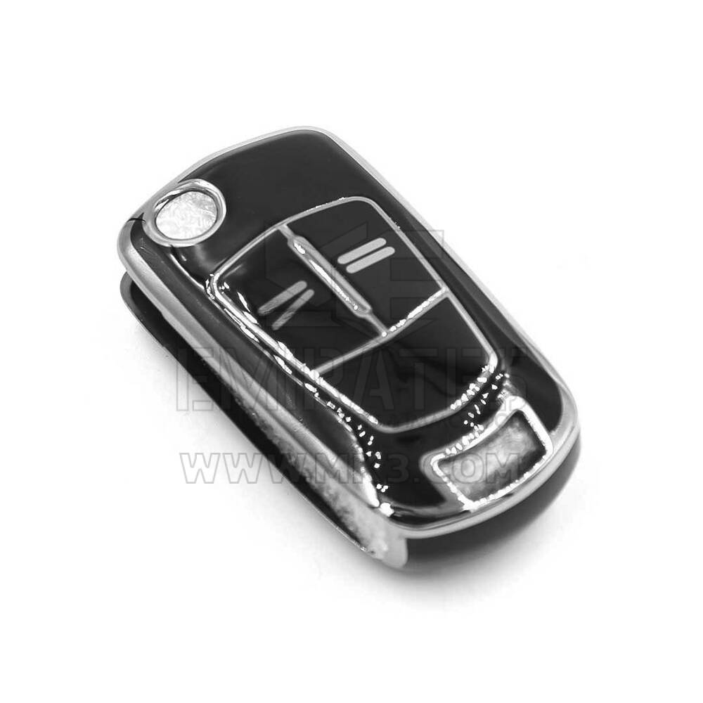 Nova capa Nano de reposição de alta qualidade para chave remota Opel com 2 botões, cor preta, moldura prateada, OPEL-A11Y | Chaves Emirates