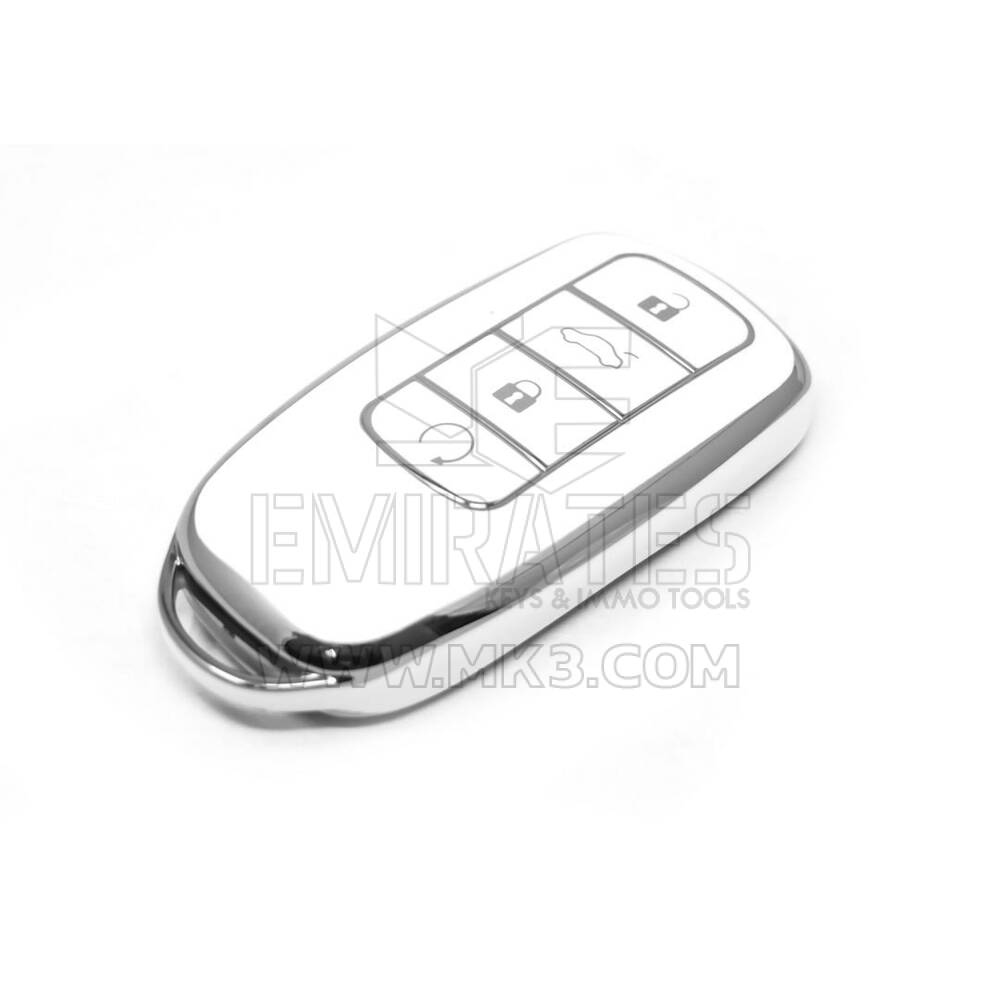 Nuova cover aftermarket di alta qualità per telecomando Chery a 4 pulsanti, colore bianco, cornice argentata CR-C11Y | Emirates Keys