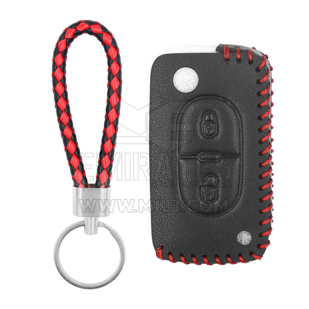 Etui en cuir pour clé à distance Peugeot Citroen Flip 2 boutons